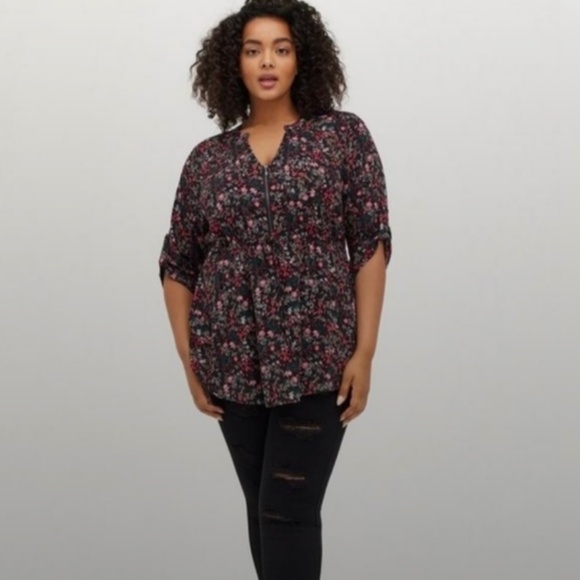 Torrid Babydoll Stretch Challis Zip-Front Tunic Top 1X - Picture 1 of 6